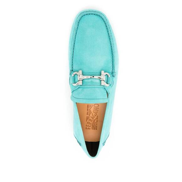 NEW SALVATORE FERRAGAMO men\'s gancini leather loafer in turquoise